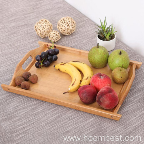 Solid Bamboo Tea Serving Tray with Handle